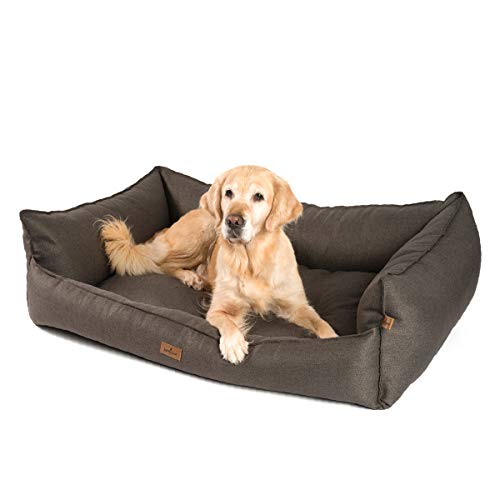 JAMAXX Premium Hundebett - Orthopädisch Memory Visco Füllung, Extra-Hohe Ränder, Waschbar, Hochwertiger Stoff mit viel Eleganz, Hundesofa PDB2018 (L) 120x90 braun von jamaxx-pets