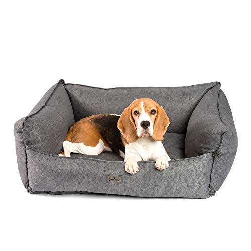 JAMAXX Premium Hundebett - Orthopädisch Memory Visco Füllung, Extra-Hohe Ränder, Waschbar, Hochwertiger Stoff mit viel Eleganz, Hundesofa PDB2018 (M) 90x70 grau von jamaxx-pets