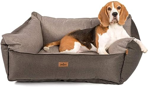 JAMAXX Premium Hundebett - Orthopädisch Memory Visco Füllung, Extra-Hohe Ränder, Waschbar, Nässe-Schutz, Hochwertiger Stoff mit viel Eleganz, Hundesofa PDB2018 (L) 120x90 braun+beige von jamaxx-pets