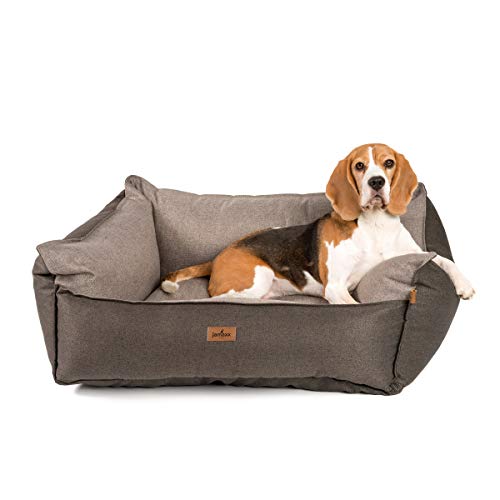 JAMAXX Premium Hundebett - Orthopädisch Memory Visco Füllung, Extra-Hohe Ränder, Waschbar, Nässe-Schutz, Hochwertiger Stoff mit viel Eleganz, Hundesofa PDB2018 (M) 90x70 braun+beige von jamaxx-pets