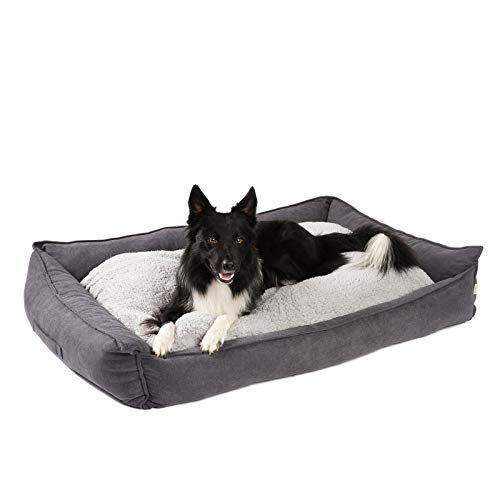 JAMAXX Premium Hundebett Orthopädisch Memory Visco Schaum Waschbar Wendekissen Wasserabweisend/Hundekörbchen Weicher Samtartiger Sofa Stoff Hundekissen Hundekorb PDB2002 (L) 120x90 grau von jamaxx-pets