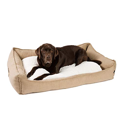 JAMAXX Premium Hundebett in edler Leinen-Optik/Orthopädisch Memory Visco Schaumstoff/Waschbar Bezug Abnehmbar, mit Wendekissen, Hochwertiger Hunde-Korb Hundekörbchen S-XL (L) 120x90 Coffee-beige von jamaxx-pets