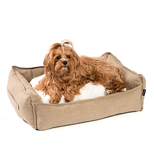 JAMAXX Premium Hundebett in edler Leinen-Optik/Orthopädisch Memory Visco Schaumstoff/Waschbar Bezug Abnehmbar, mit Wendekissen, Hochwertiger Hunde-Korb Hundekörbchen S-XL (S) 65x50 Coffee-beige von jamaxx-pets