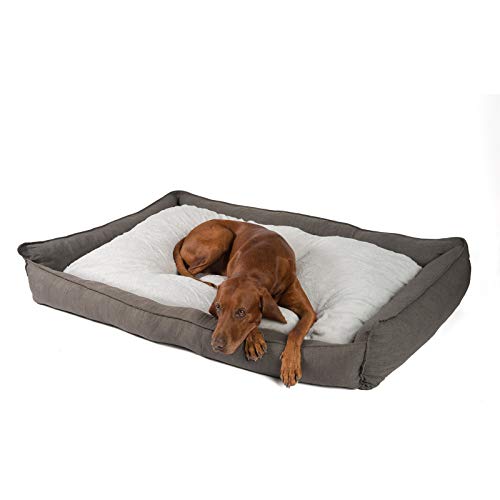 JAMAXX Premium Hundebett in edler Leinen-Optik/Orthopädisch Memory Visco Schaumstoff/Waschbar Bezug Abnehmbar, mit Wendekissen, Hochwertiger Hunde-Korb Hundekörbchen S-XL (120x90 (L), Grey) von jamaxx-pets