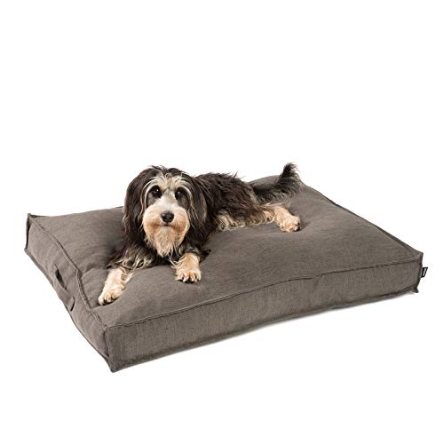 JAMAXX Premium Hundekissen in edler Leinen-Optik - Orthopädisch Memory Visco Schaumstoff - Waschbar Abnehmbarer Bezug/Wasserabweisender Innenbezug - Hundebett PDB1005 (M) 90x70 braun-grau von jamaxx-pets