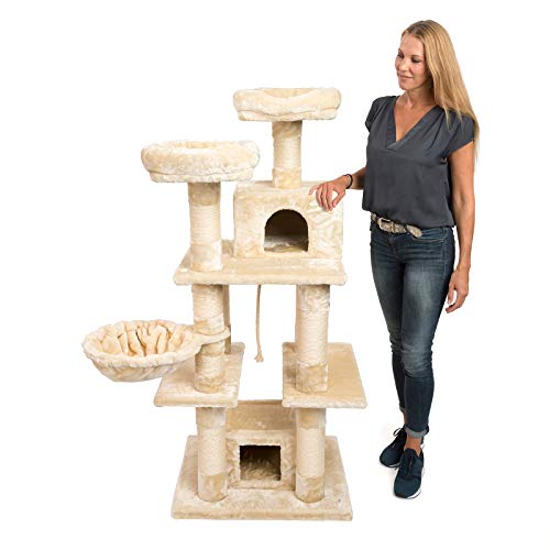 JAMAXX Premium Katzen Kratzbaum XXL H160cm, extra-stabil Dicke Stämme, super weiches Plüsch PCT6002 beige von jamaxx-pets