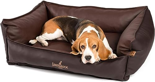 JAMAXX Premium Leder-Sofa Orthopädische Memory Visco Füllung, Hohe Seitenränder, Hunde-Couch mit Kunstleder Bezug, Reißverschluss, Hundebett PDB2019 (S) 70x50 braun+Brandy von jamaxx-pets