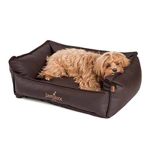 JAMAXX Premium Leder-Sofa Orthopädische Memory Visco Füllung, Hohe Seitenränder, Hunde-Couch mit Kunstleder Bezug, Reißverschluss, Hundebett PDB2019 (S) 70x50 nut, Nuss-braun von jamaxx-pets