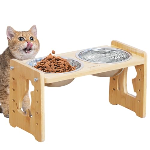 Erhöhter Hundenapf, Doppel Hundenapf Aus Edelstahl verstellbare Futterschüsseln Futterstation Katzenapf für Zuhause, Küche, Esszimmer, Innen- und Außenbereich, 33x19.5x16.2cm von jamgeery