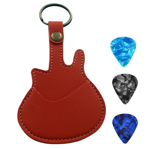 Gitarrenplektren-Halter mit 3 Plektren aus PU-Leder und Plektrum-Tasche mit Schlüsselanhänger für Gitarre, Bass, Ukulele von jdstty