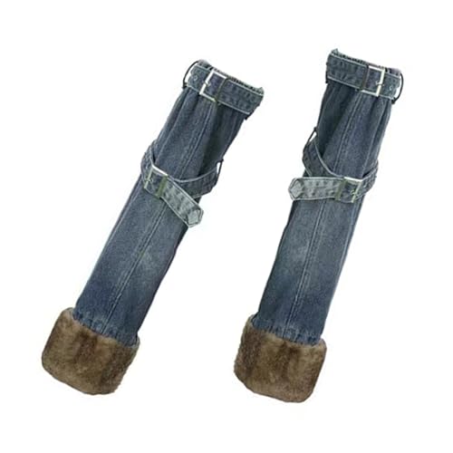 jdstty Damen Jeans Ausgestellte Stiefelüberzüge Mit Schnallenriemen Vintage Punk Mädchen Pelzige Gespleißte Jeans Beinwärmer Oberschenkel Socken von jdstty