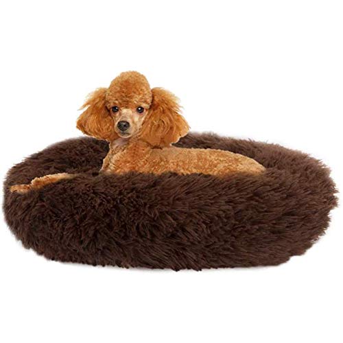 Deluxe-Haustierbett, Plüsch, beruhigendes Hundebett, flauschig, rund, Donut-Kissen für Katzen und kleine, mittelgroße Hunde, waschbar, Kuschelkissen, Beige, 70 x 19 cm, Braun von jehdfbvssjcbcsvfd