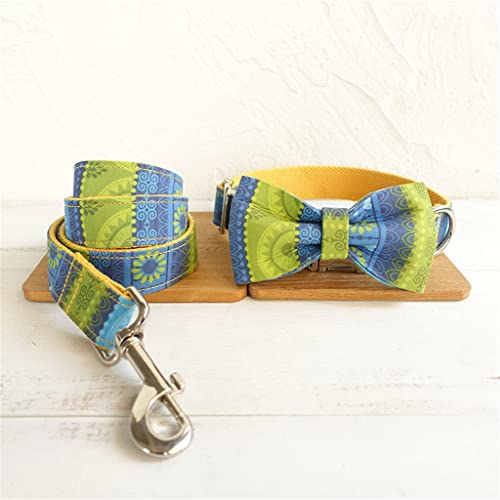 Designer-Hundehalsband, personalisiertes Muster, Schleife, Hundehalsband mit Leine, Set, verstellbar, Nylon, mit Metallbeschlägen (Farbe: D, Größe: S) von jehdfbvssjcbcsvfd