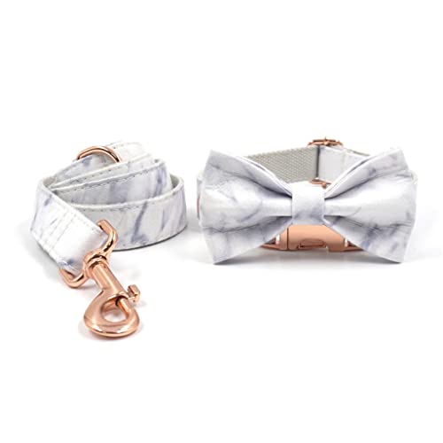 Designer-Hundehalsband und Leine, personalisierbar, Marmormuster, Hundehalsband mit rotgoldener Metallschnalle, Fliege, Welpenhalsband (A X) von jehdfbvssjcbcsvfd