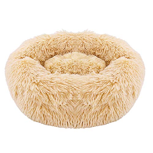 Donut-Nestkissen für Haustiere, Plüsch, rund, selbstwärmend, waschbar, Katzenbett, ultraweich, kuschelig, verbesserter Schlaf, Grau, S, 50 cm, Beige (70 cm) von jehdfbvssjcbcsvfd