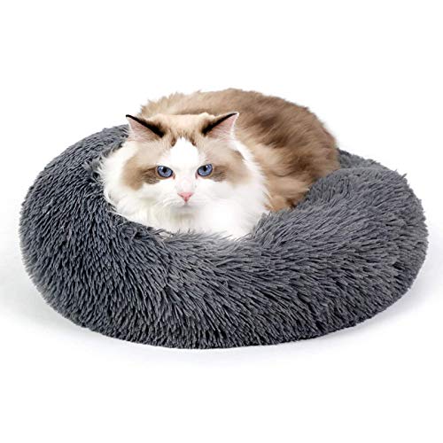 Flauschiges Donut-Kuschelbett für Katzen und Hunde, beruhigendes Kissen für den Innenbereich, mit rutschfester Unterseite für verbesserten Schlaf, maschinenwaschbar, weiches, langes Plüsch, rundes von jehdfbvssjcbcsvfd