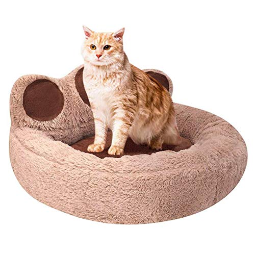 Haustierbett für Katzen und kleine mittelgroße Hunde, weiches Sofa, waschbar, Kuschelwelpen, Winter, warmes Plüsch-Schlafkissen, Grau, L 63 x 61 x 38 cm (Braun, L 63 x 61 x 38 cm) von jehdfbvssjcbcsvfd