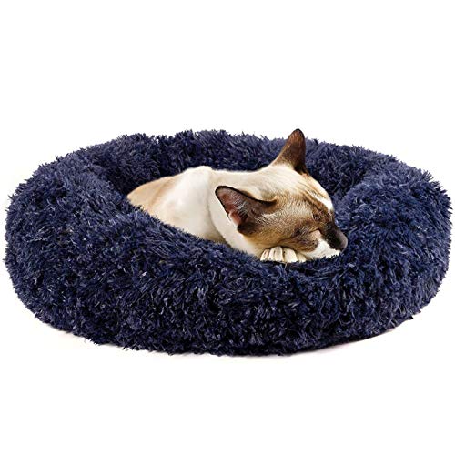 Hundebett für kleine und mittelgroße Hunde, Donut-Kuschelfell, rund, weiches Plüsch, flauschig, für den Innenbereich, beruhigendes Katzenbett, rutschfest, Anti-Angst, für Welpen und Kätzchen von jehdfbvssjcbcsvfd