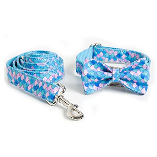 Hundehalsband mit Namensgravur, personalisierbar, für kleine Hunde, luxuriöses Meerjungfrauen-Druck, Haustierhalsband mit Schleife, einfach zu tragen (Farbe: A, Größe: M) von jehdfbvssjcbcsvfd