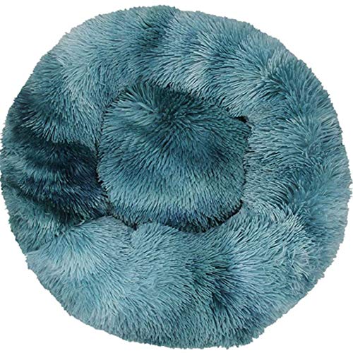 Rundes Katzenbett für kleine, mittelgroße Hunde und Haustiere, flauschiger Donut-Kuscheltier, verbesserter Schlaf, rutschfeste Unterseite, maschinenwaschbar, Farbverlauf, Blau, 50 cm (Farbverlauf von jehdfbvssjcbcsvfd
