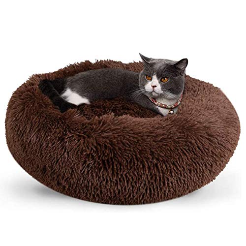 Rundes Plüsch-Katzenbett, beruhigendes Donut-Hundebett, Welpen, Kuschelkissen für große, mittelgroße und kleine Hunde, Beige, 61 cm, Braun 88,9 cm von jehdfbvssjcbcsvfd