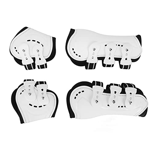 Weiße Vordere und Hintere Gamaschen mit 3 Schnellverstellschnallen, 4er-Set Streichkappen für Pferde, Stoßdämpfend, Bequem Zum Springen (M) von jerss