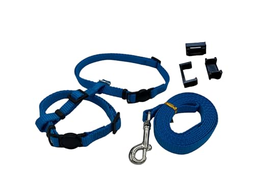 4 in 1 Katzengeschirr - Katzengeschirr für Tracker/Spaziergänge, Halsband mit/ohne Sicherheitsverschluss (Blau, L (3.5-8kg)) von jezim