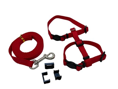 4 in 1 Katzengeschirr - Katzengeschirr für Tracker/Spaziergänge, Halsband mit/ohne Sicherheitsverschluss (Rot, L (3.5-8kg)) von jezim