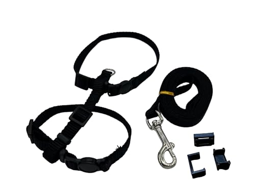 4 in 1 Katzengeschirr - Katzengeschirr für Tracker/Spaziergänge, Halsband mit/ohne Sicherheitsverschluss (Schwarz, S (2-3kg)) von jezim
