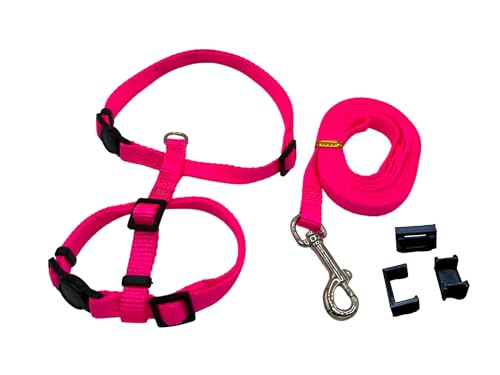 4 in 1 Katzengeschirr - Katzengeschirr für Tracker/Spaziergänge, Halsband mit/ohne Sicherheitsverschluss (Pink, S (2-4kg)) von jezim