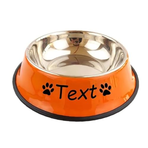 jfs Futternapf für Hunde oder Katzen, Edelstahl, für Wasser und Futter, individuelle Namen, Futternapf für große kleine Hunde, Futter und Wasser (Orange) von jfs