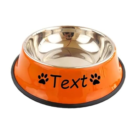JFS Personalisierter Hundenapf, individueller Hundenapf, personalisierter Edelstahlnapf für Wasser und Futter, rosa Hundenapf, niedliche Hundenäpfe, Wassernapf für Hunde (Orange) von jfs