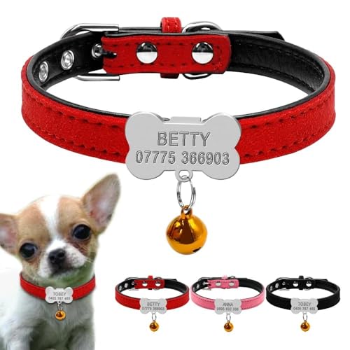 Personalisiertes Hundehalsband, ID-Tags, handgefertigt, Lasergravur, Halsband für kleine Hunde, personalisierbares Haustier-Namenshalsband (XXS) von jfs