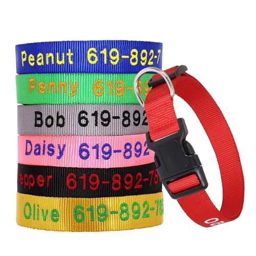 jfs Personalisiertes Hundehalsband, Katzenhalsband, individuell bestickt mit Haustiernamen und Telefonnummer für Jungen und Mädchen, Hunde oder Katzen, verstellbare Größen, S, M und L (XL) von jfs