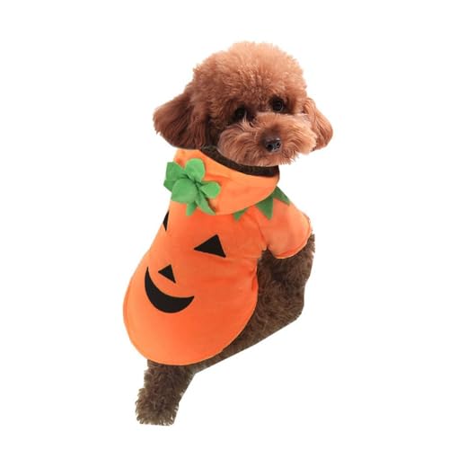 Halloween Kostüm Kürbis,Hundekostüm, Lustiges Freizeit Outfit, Halbumschlossenes Kleid mit Kapuze, Warmes Fleece für Kleine Hunde,Halloween Kürbis (M) von jiejack