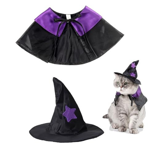 Halloween Umhang für Hunde und Katzen, Fledermaus Vampir Design, Lila-Schwarz Kostüm, Halloween Tierkostüm, Sicherheitsrand, Atmungsaktiv, für Kleine bis Mittelgroße Haustiere (Der Mantel+Mütze) Halloween Umhang für Hunde und Katzen, Fledermaus Vampir Design, Lila-Schwarz Kostüm, Halloween Tierkostüm, Sicherheitsrand, Atmungsaktiv, für Kleine bis Mittelgroße Haustiere (Der Mantel+Mütze) von jiejack