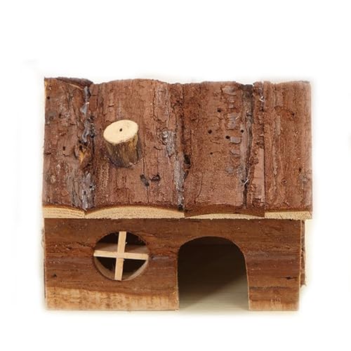 Haustierhaus Hamster Holzhaus (mit Schornstein) Natürliche Holzrinde Hamsterhaus Holzeckhaus - Nagetier & Meerschweinchen Holzheim, Hamster und Mäuse Zubehör Speziell (15 * 11 * 12cm) von jiejack