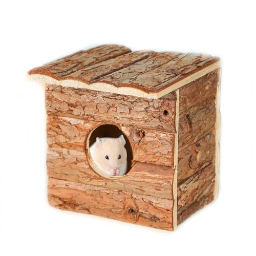 Haustierhaus Hamster Holzhaus (mit Schornstein) Natürliche Holzrinde Hamsterhaus Holzeckhaus - Nagetier & Meerschweinchen Holzheim, Hamster und Mäuse Zubehör Speziell (18 * 13 * 18cm) von jiejack