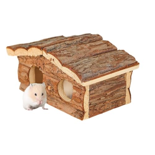 Haustierhaus Hamster Holzhaus (mit Schornstein) Natürliche Holzrinde Hamsterhaus Holzeckhaus - Nagetier & Meerschweinchen Holzheim, Hamster und Mäuse Zubehör Speziell (18.5 * 11 * 11.5cm) von jiejack