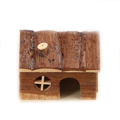 Haustierhaus Hamster Holzhaus (mit Schornstein) Natürliche Holzrinde Hamsterhaus Holzeckhaus - Nagetier & Meerschweinchen Holzheim, Hamster und Mäuse Zubehör Speziell (20 * 13 * 13cm) von jiejack