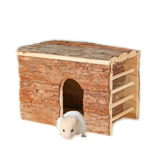 Haustierhaus Hamster Holzhaus (mit Schornstein) Natürliche Holzrinde Hamsterhaus Holzeckhaus - Nagetier & Meerschweinchen Holzheim, Hamster und Mäuse Zubehör Speziell (22 * 12 * 15cm) von jiejack