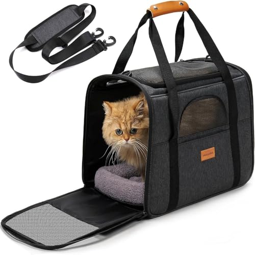 Katzentransportbox für große Katzen und Welpen bis 6kg, Ragetasche Katze Katzentransporttasche Haustiertasche, Transportbox Katze Katzen transportboxen, für mittelgroße Hunde, Katze (Black) von jiejack