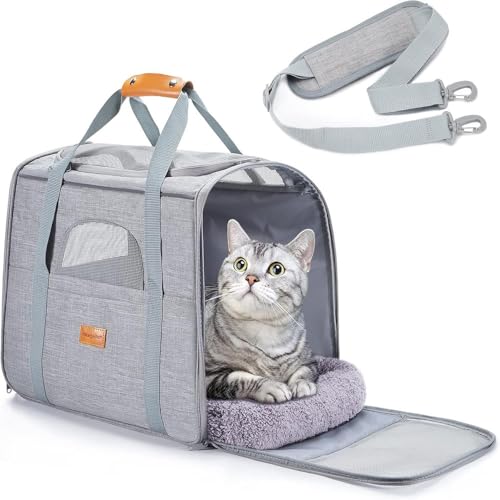 Katzentransportbox für große Katzen und Welpen bis 6kg, Ragetasche Katze Katzentransporttasche Haustiertasche, Transportbox Katze Katzen transportboxen, für mittelgroße Hunde, Katze (Gray) von jiejack