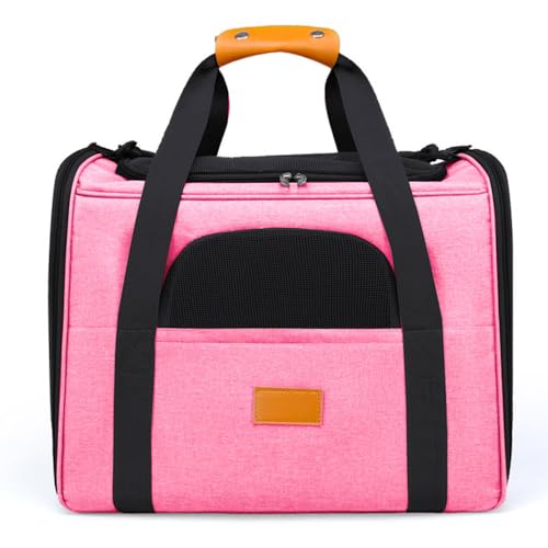 Katzentransportbox für große Katzen und Welpen bis 6kg, Ragetasche Katze Katzentransporttasche Haustiertasche, Transportbox Katze Katzen transportboxen, für mittelgroße Hunde, Katze (Pink) von jiejack