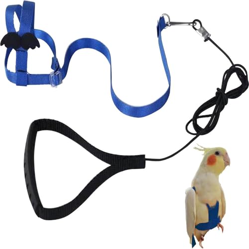Vogel-spazierleine Geschirre für Papageien Vogel Geschirr Leine für draußen verstellbares Vogelgeschirr und Leine für den Außenbereich für Vögel Papageien Kakadus Aras (Blau, M) von jiejack