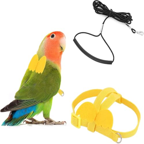 Vogel-spazierleine Geschirre für Papageien Vogel Geschirr Leine für draußen verstellbares Vogelgeschirr und Leine für den Außenbereich für Vögel Papageien Kakadus Aras (Gelb, S) von jiejack