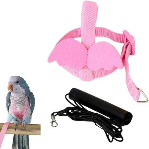 Vogel-spazierleine Geschirre für Papageien Vogel Geschirr Leine für draußen verstellbares Vogelgeschirr und Leine für den Außenbereich für Vögel Papageien Kakadus Aras (Rosa, S) von jiejack