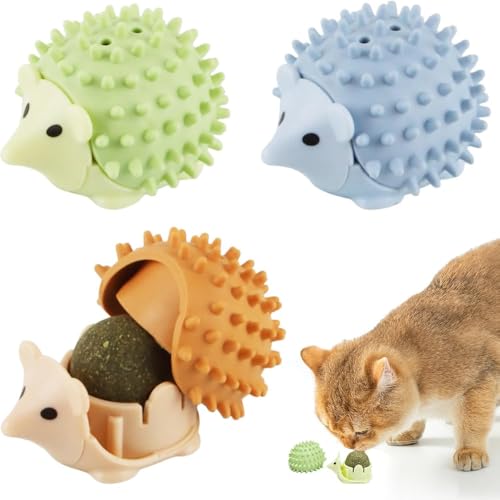 jiejack 3 Stück Katzenminze Balls Spielzeug für Katze Catnip Rollerball Für Wand-Katzenspielzeug 360° Drehbare Katzenminze Bälle mit Deckel Interaktives Katzenspielzeug von jiejack