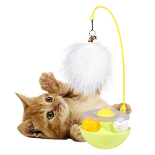 jiejack Katzenangel ，Tumblers Zauberstab, Katzenspielzeug für Indoor-Katzen interaktives Haustier Interaktives Katzenspielzeug 360° Wackelbasis für Kitten & Erwachsene Katzen (Gelb) von jiejack