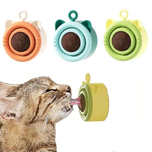 jiejack Katzenminze Ball für Katzen Katzenminze Ball Wand Drehbare Catnip Balls Katzenspielzeug Katzen leckstein 3 Stück Wand Drehbare Catnip (Gallapfel-Variante) von jiejack
